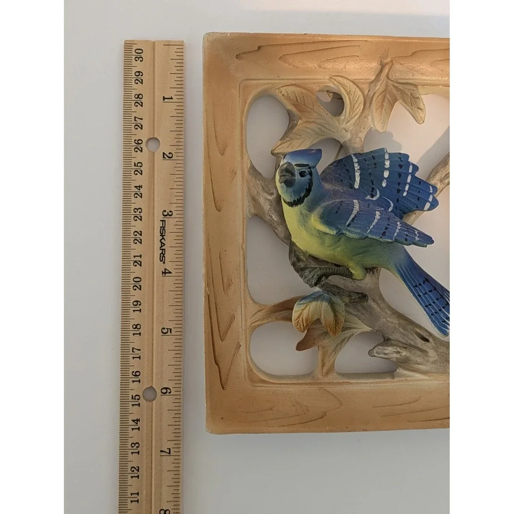 Vintage Napco Blue Jay Bird Wall Hanging C5423 Hand Painted Bisque‎
